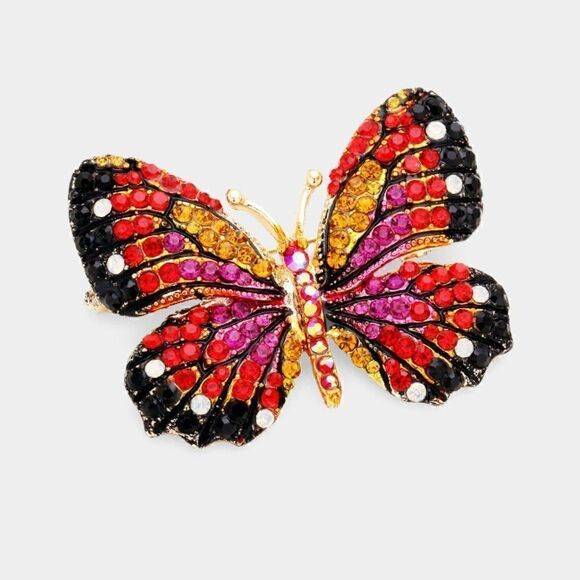 Butterfly Crystal Red Rhinestone Pin Brooch - Picture 1 of 5